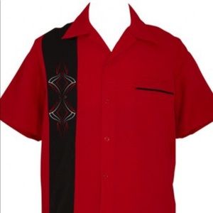 Men’s 2x red pinstripe bowling shirt